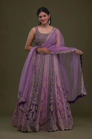 Purple Stonework Georgette Readymade Lehenga