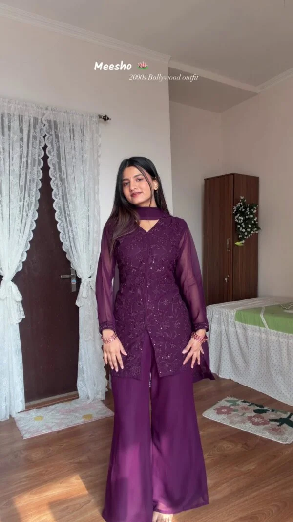Women’s Black Sharara Suit Set with Sheer Sleeves – 2000s Bollywood Style Ethnic Outfit - Image 2