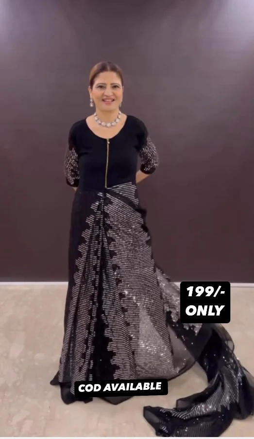 Faux georgette sequin saree gown with heavy handwork - Image 2