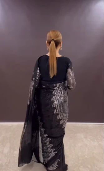 Faux georgette sequin saree gown with heavy handwork - Image 4