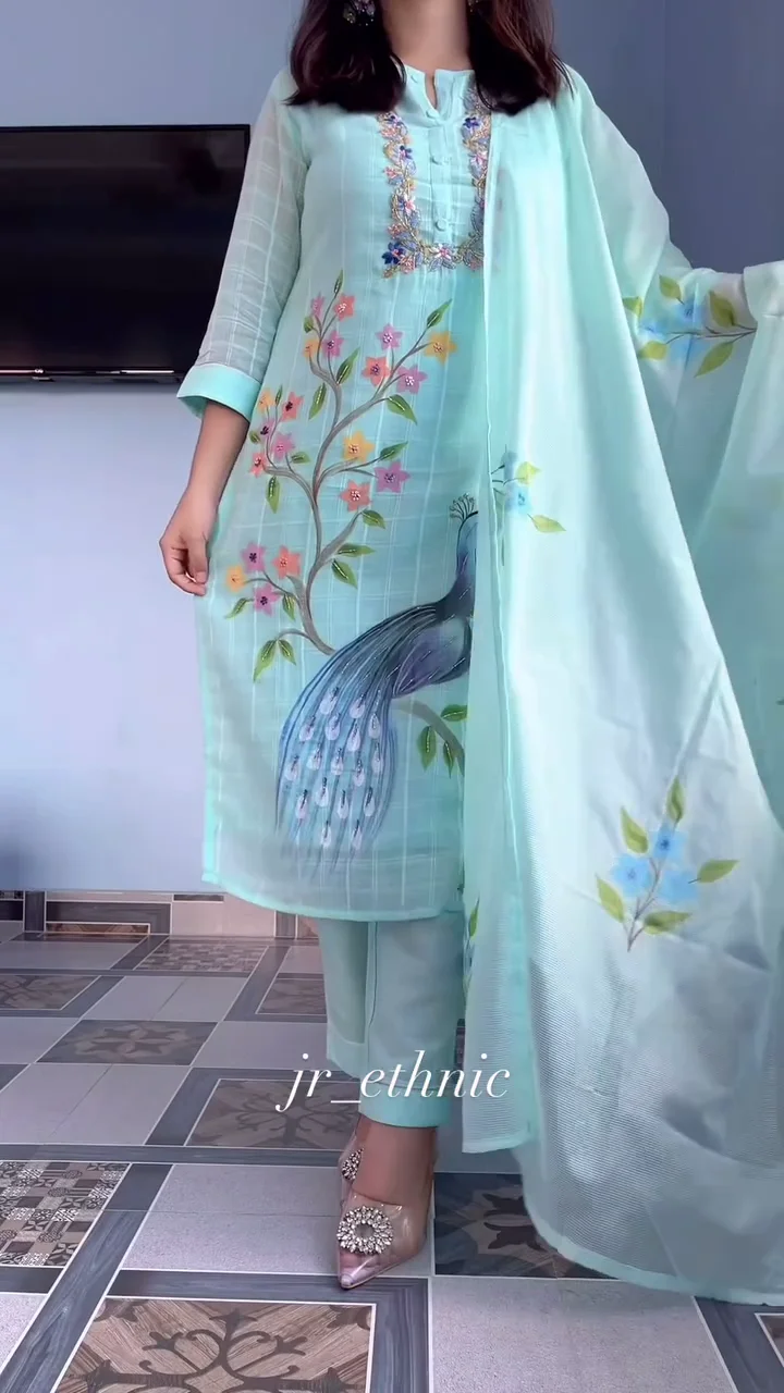 Women Cotton Rayon Kurta Pant Dupatta Set