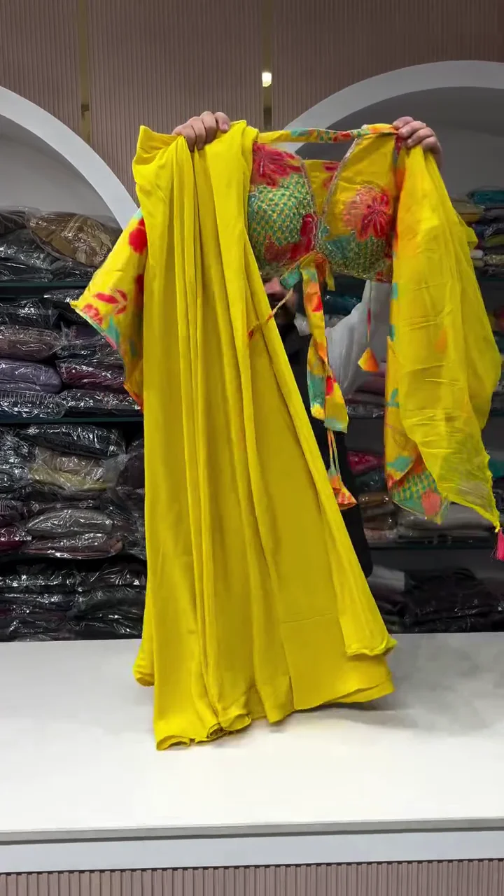 Yellow crop top lehenga dupatta - Image 3