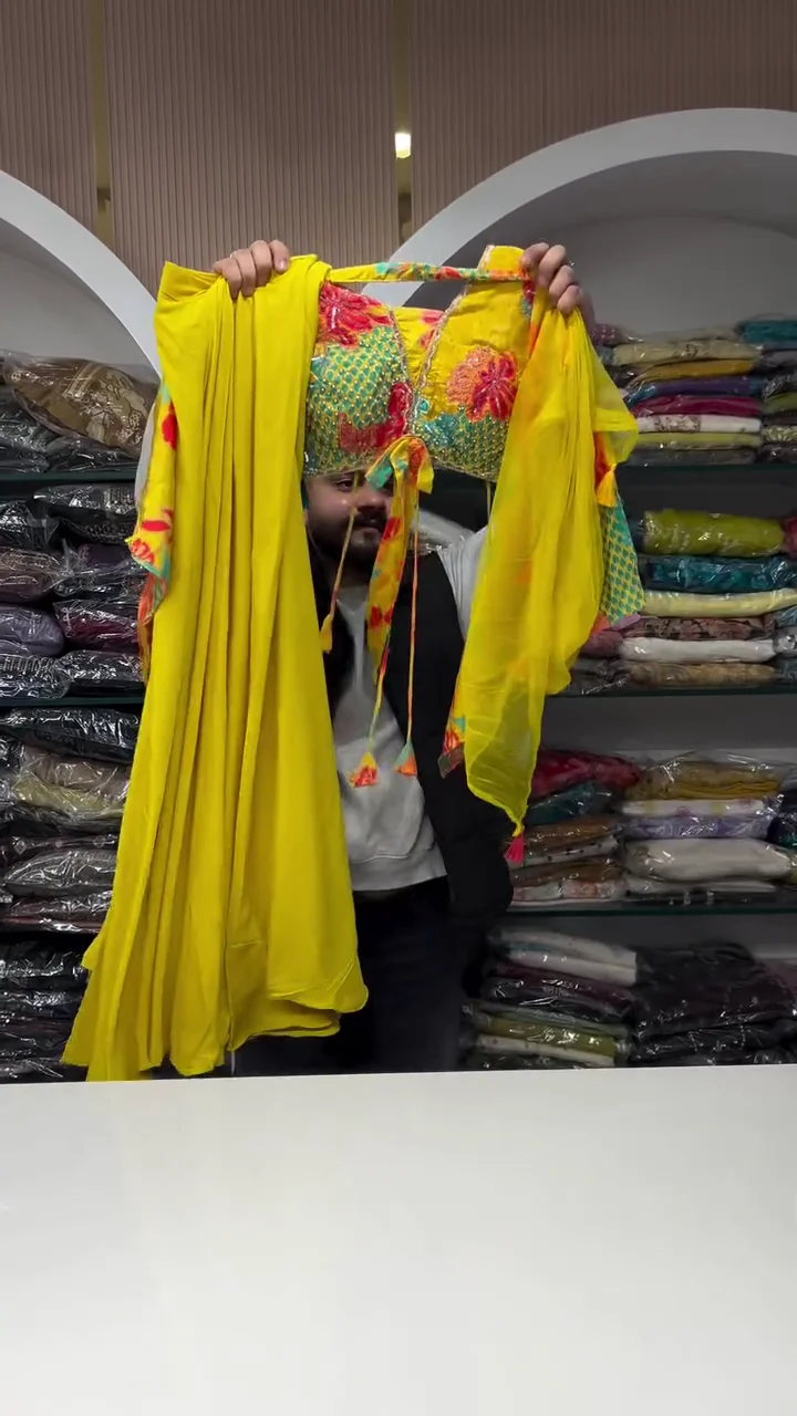 Yellow crop top lehenga dupatta