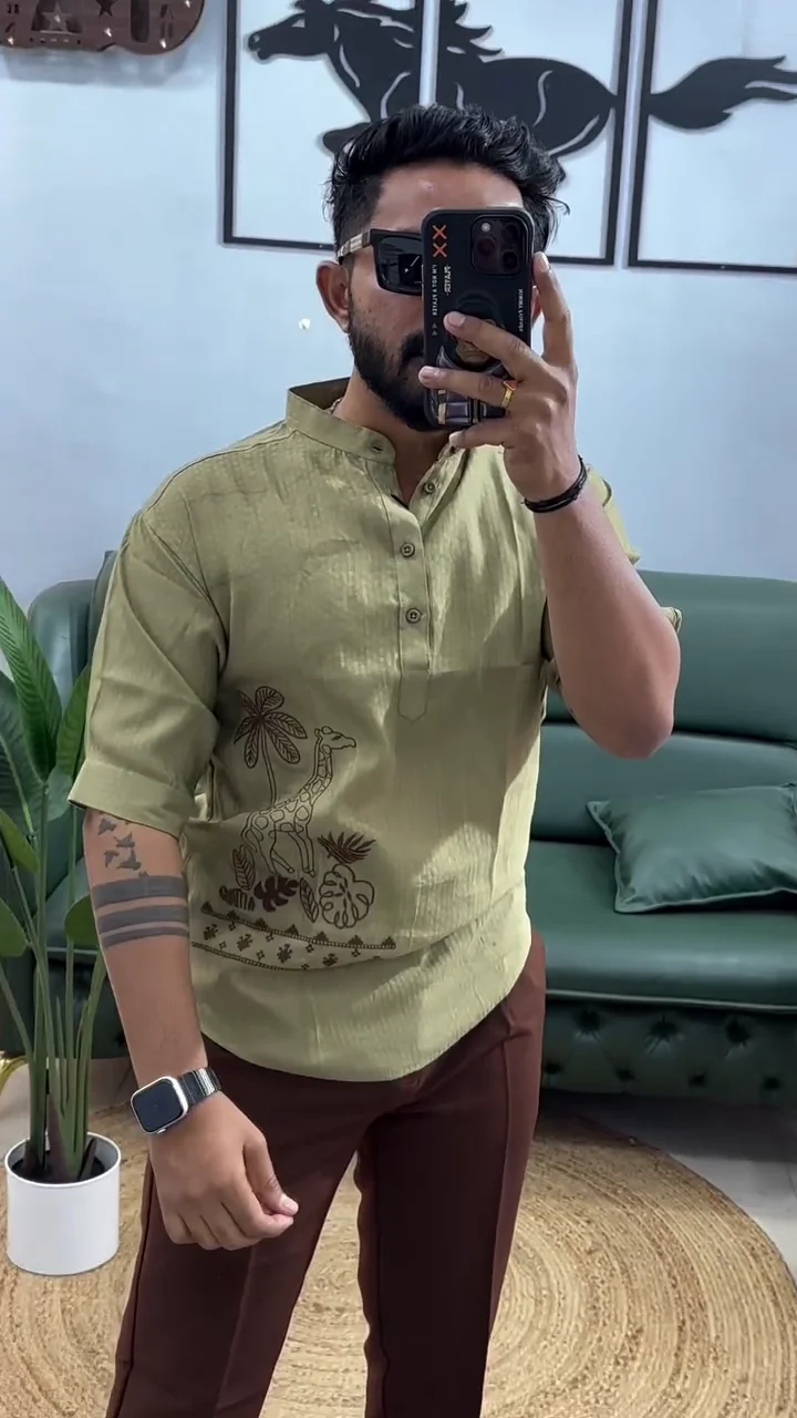 Men’s Printed Cotton Blend Short Kurta | Regular Fit Casual Kurta Shirt for Men with Mandarin Collar - Image 5