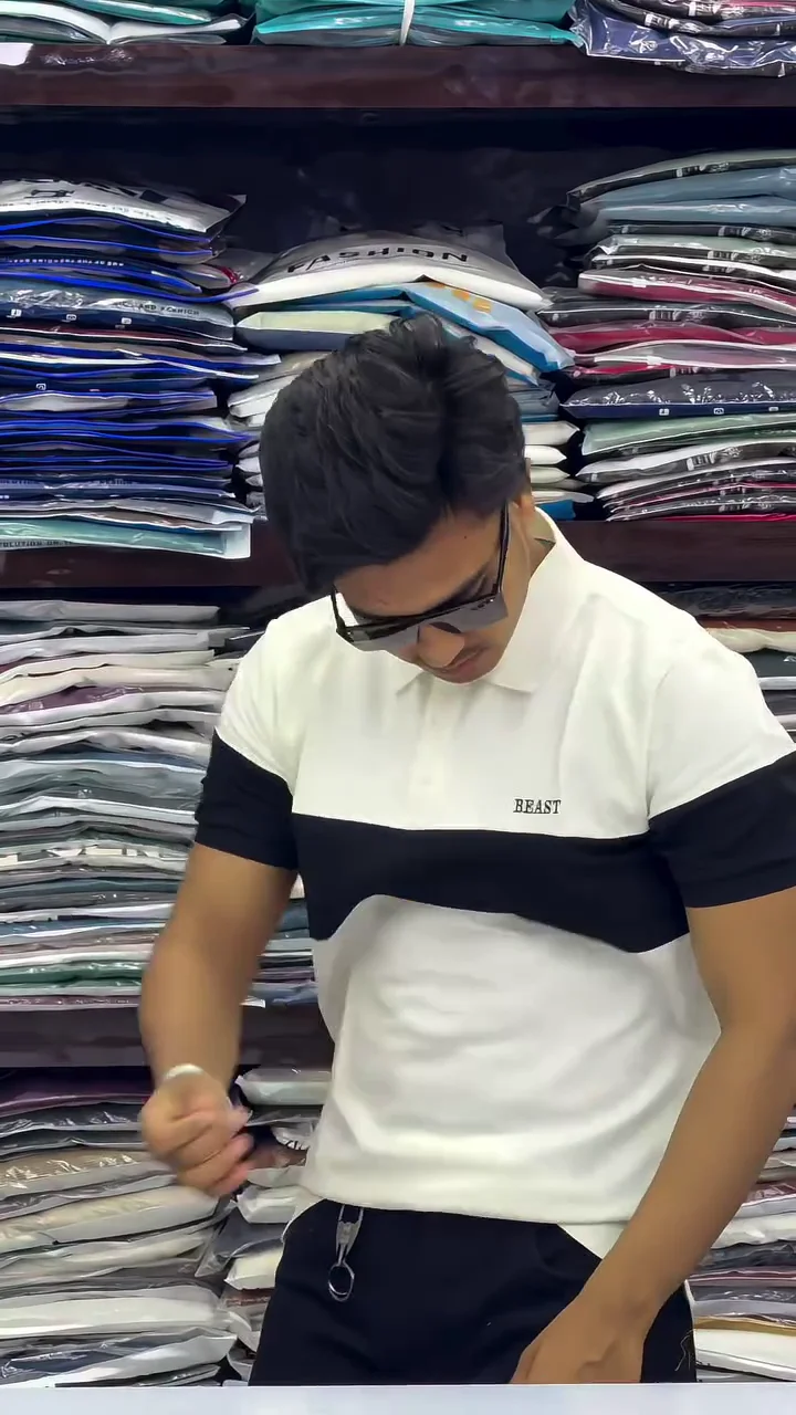 Men’s Cotton Color Block Polo Neck Half Sleeve WhiteBlack Color T-Shirt S Size - Image 2