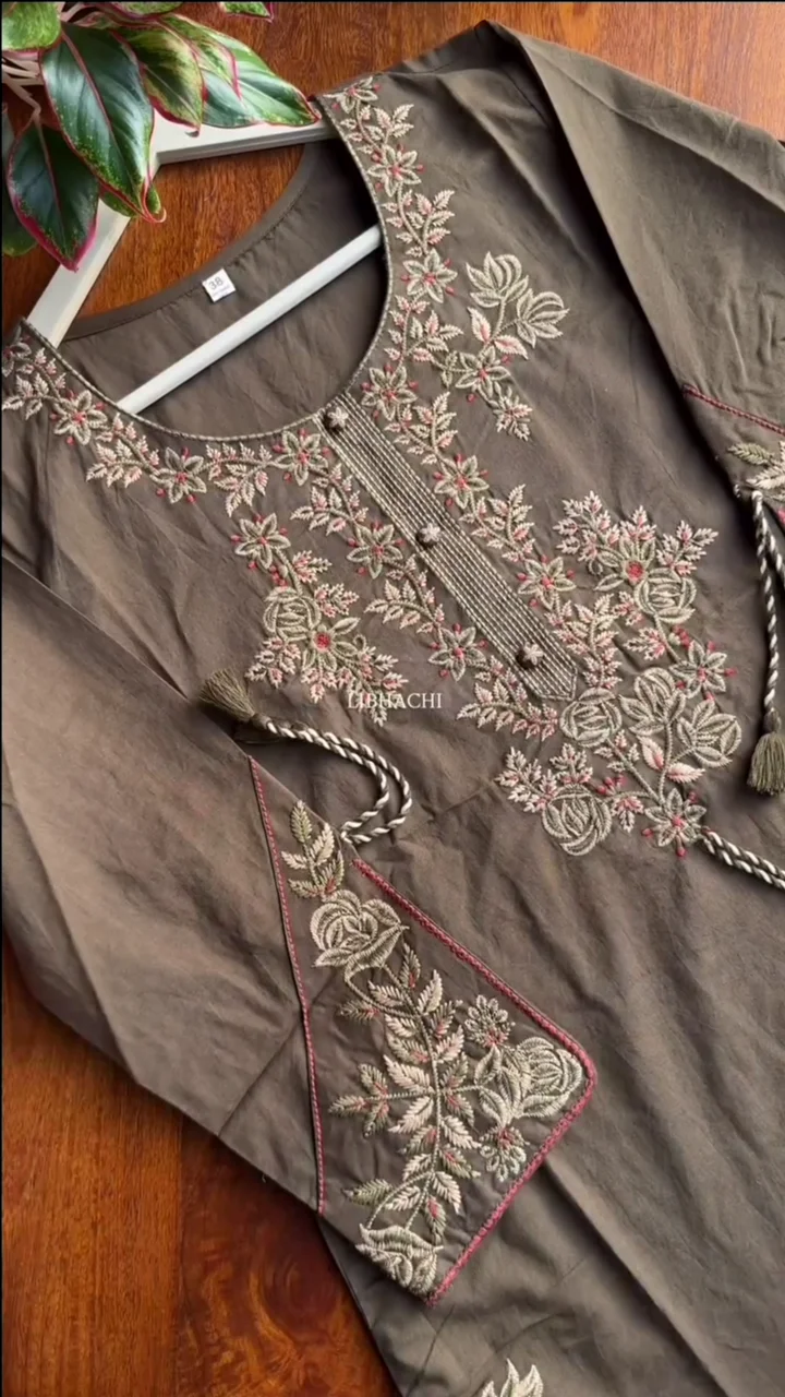 Embellished Cotton Blend Straight Suit Set With Dupatta - Image 3