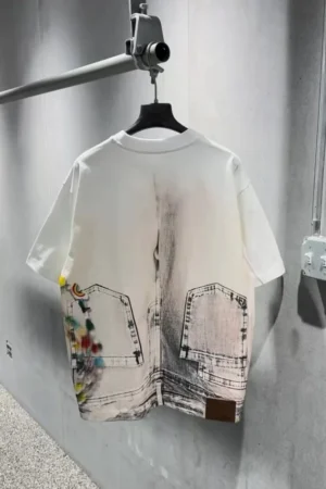 Mens White Denim Pocket Print T Shirt ✨