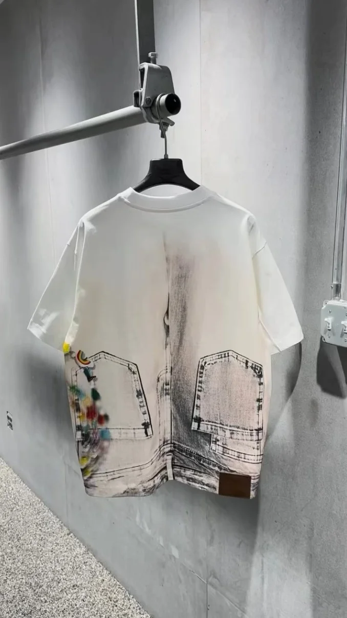 Mens White Denim Pocket Print T Shirt ✨