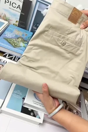 Men’s Beige Slim-Fit Cotton Chino Pants ★