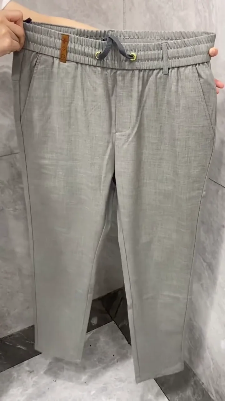 Men’s Grey Formal Stretch Trousers with Leather Accent Pockets ✨ - Image 4