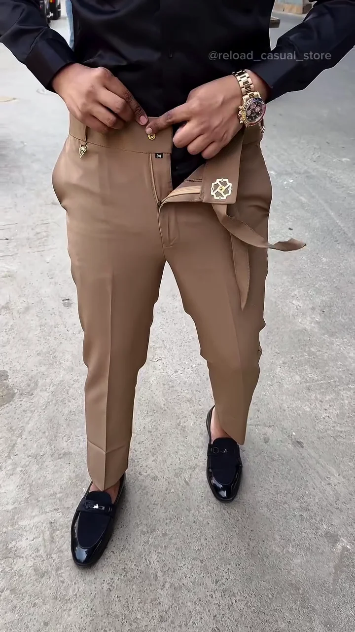 Men’s Tailored Slim-Fit Formal Trousers with Belt Detail ✨