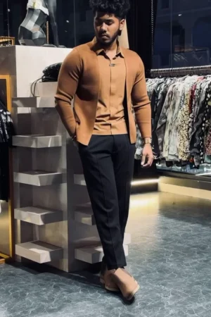Men’s Slim-Fit Layered Knit Shirt with Open Cardigan Style ✨