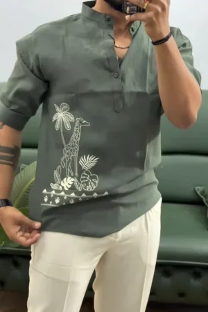 Men’s Printed Cotton Blend Short Kurta | Regular Fit Casual Kurta Shirt for Men with Mandarin Collar ✨
