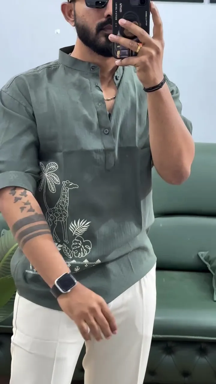 Men’s Printed Cotton Blend Short Kurta | Regular Fit Casual Kurta Shirt for Men with Mandarin Collar ★ - Image 7