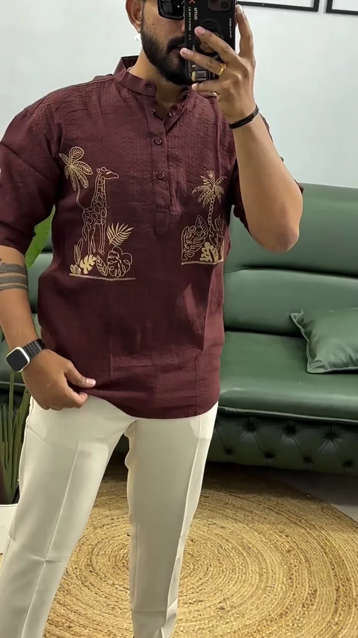 Men’s Printed Cotton Blend Short Kurta | Regular Fit Casual Kurta Shirt for Men with Mandarin Collar ★ - Image 6