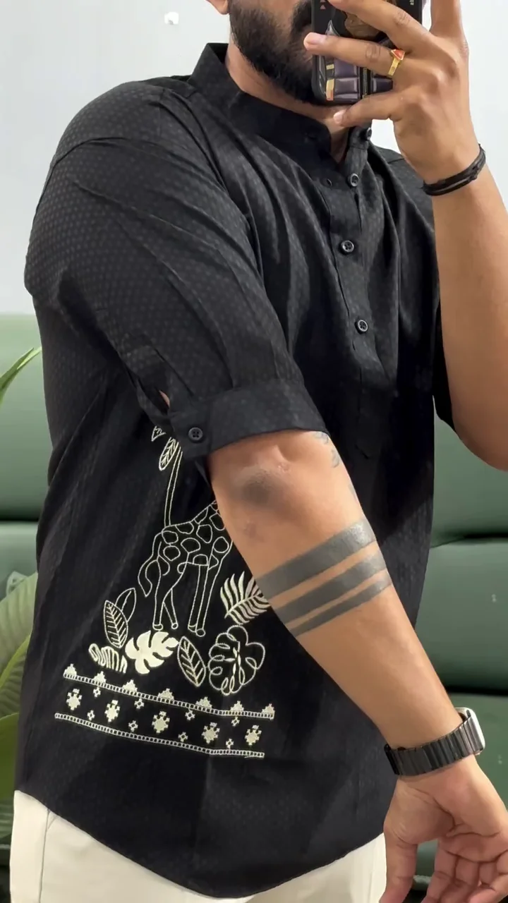 Men’s Printed Cotton Blend Short Kurta | Regular Fit Casual Kurta Shirt for Men with Mandarin Collar ★ - Image 4