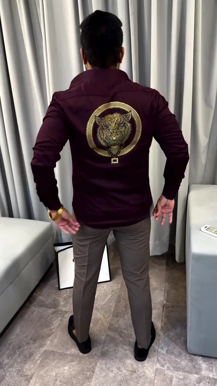 India Slim Slim Fit Spread Collar Embellished Cotton Party Shirt ✨ - Image 2