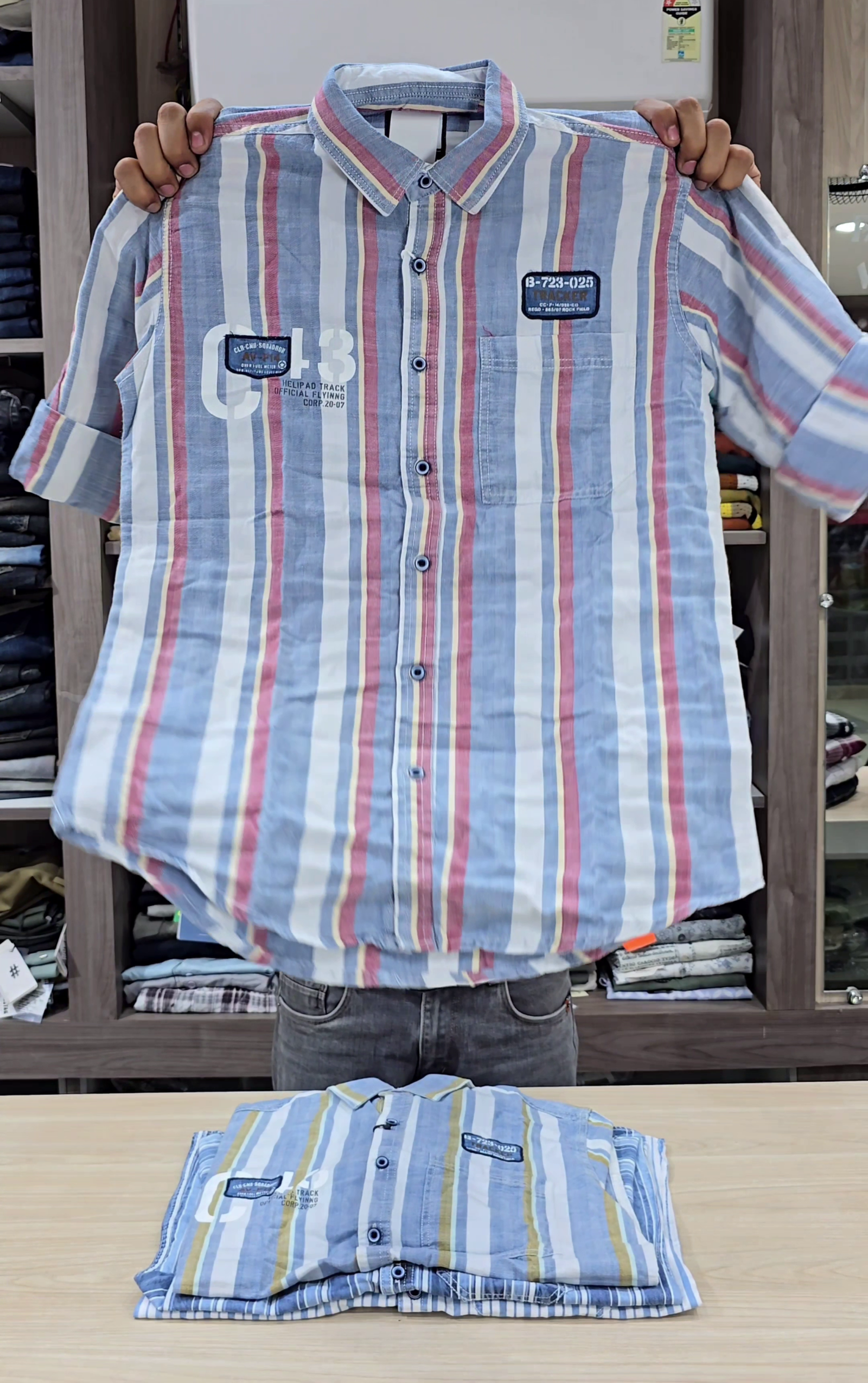 Mens Comfort Vertical Stripes Spread Collar Roll-Up Sleeves Cotton Casual Shirt ✨ - Image 3