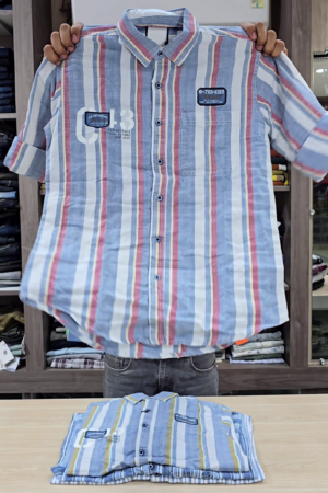 Mens Comfort Vertical Stripes Spread Collar Roll-Up Sleeves Cotton Casual Shirt ✨